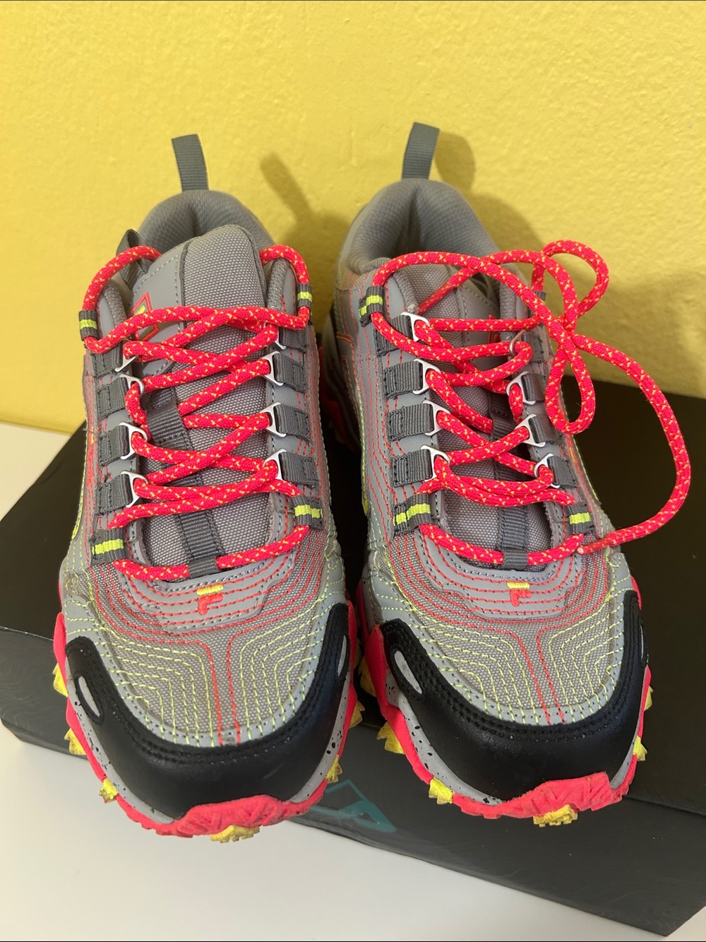 FILA Gray Sneakers with Neon Pink & Yellow Accents - Picture 2 of 4